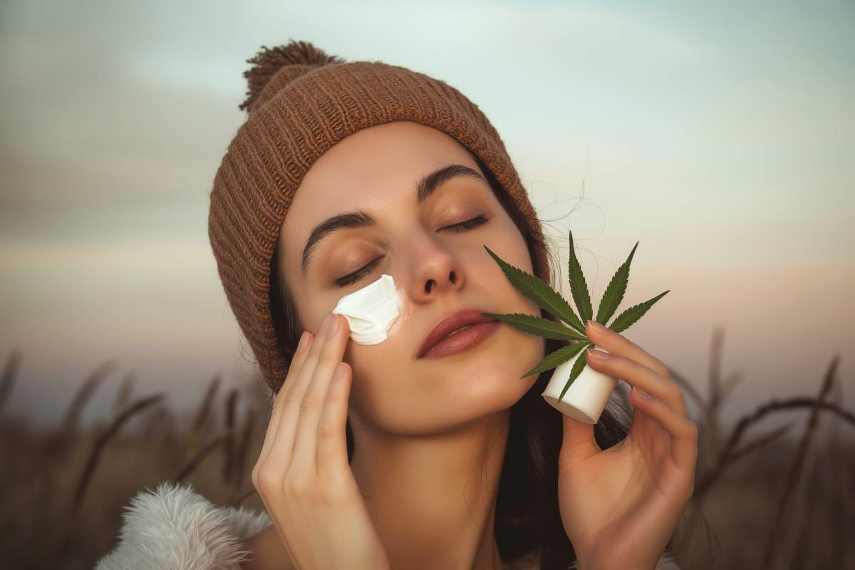 femme qui met de la crème de cbd sur sa peau